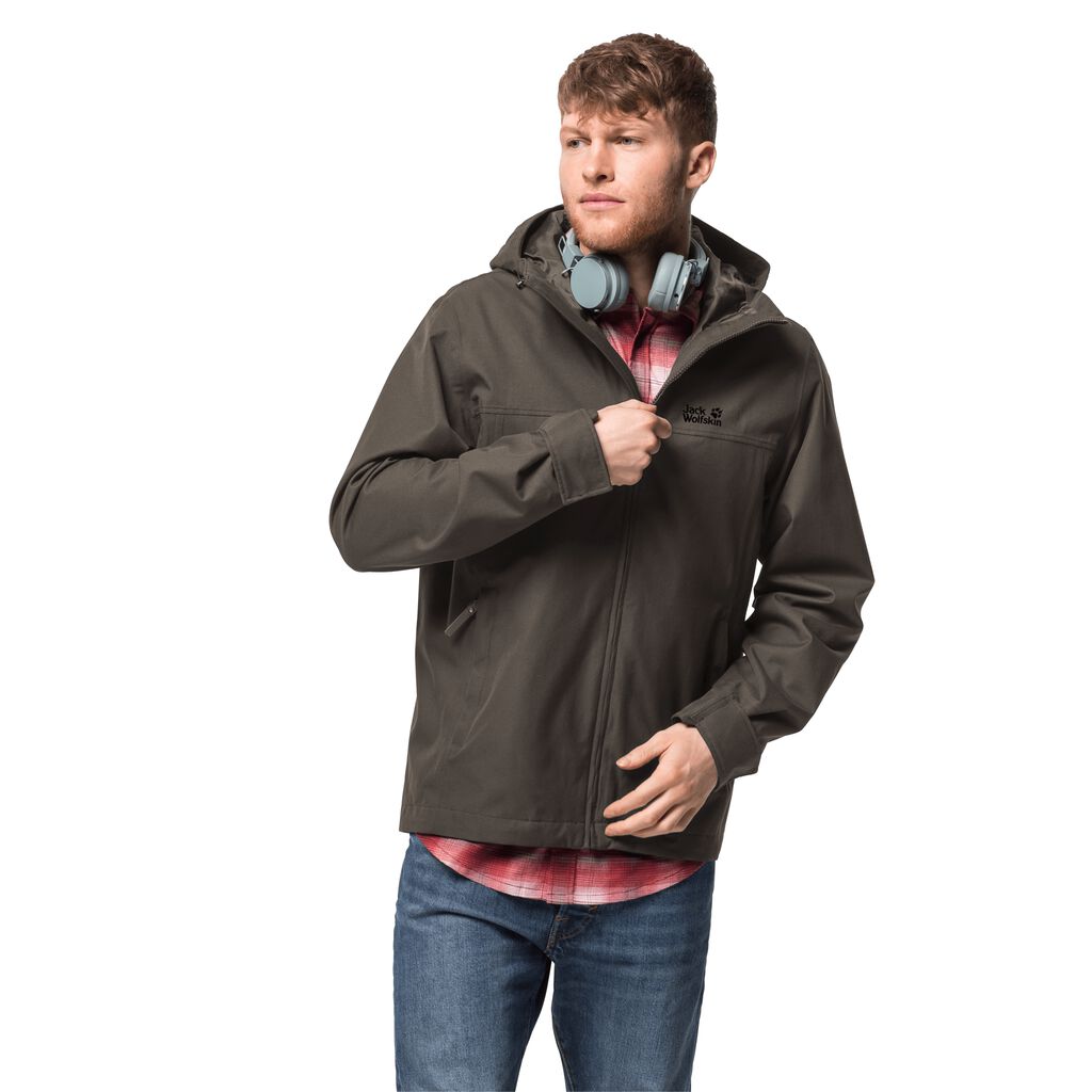 Jack Wolfskin CALEDON Férfi Vízálló Kabát Szürke Barna - HBCMQF-481